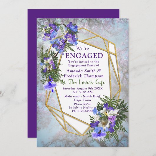 Jacaranda Blooms & Lily Bouquet Party Kaart (Voorkant / Achterkant)