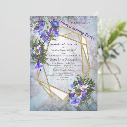 Jacaranda Blooms & Lily Bouquet Party Kaart (Staand voorkant)