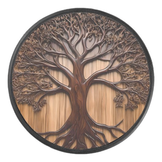 Jacaranda boom houtsnijwerk, hockey puck (Voorkant)