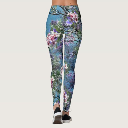 Jacaranda Spring Blooms herhalen patronen Leggings (Achterkant)