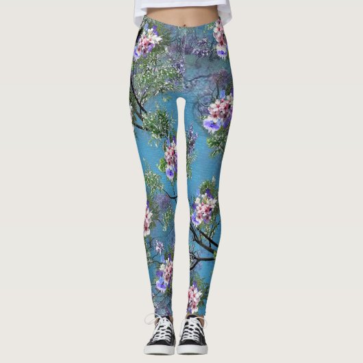 Jacaranda Spring Blooms herhalen patronen Leggings (Voorkant)