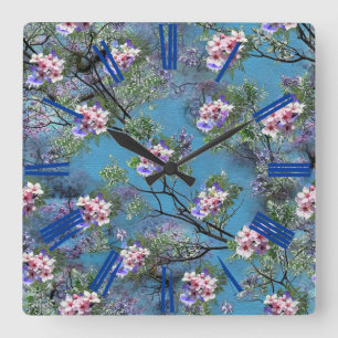 Jacaranda Spring Blooms herhalen patronen Vierkante Klok