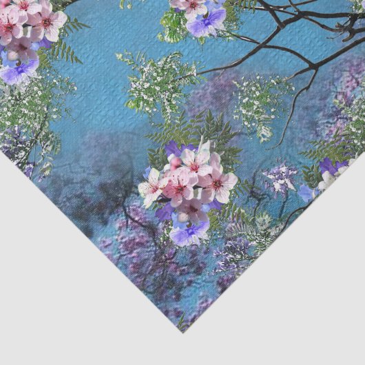 Jacaranda Spring Blooms herhalen patroonkoppeling Tissuepapier (Detail)