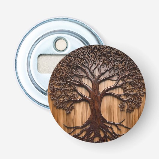 Jacaranda Tree: Natuur kunstenaarschap in hout, Button Flesopener (Voorkant)