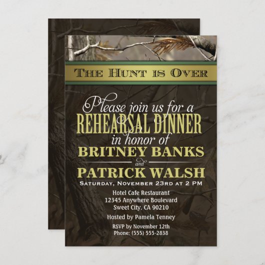 Jacht Camo bruiloft repetitie diner uitnodigingen (Voorkant / Achterkant)