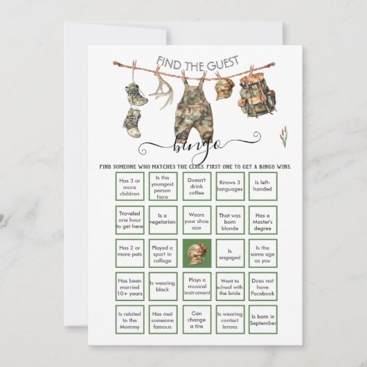 Jacht Camo kleine jager Vind de Gast BINGO Kaart (Voorkant)