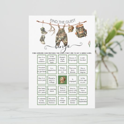 Jacht Camo kleine jager Vind de Gast BINGO Kaart (Staand voorkant)