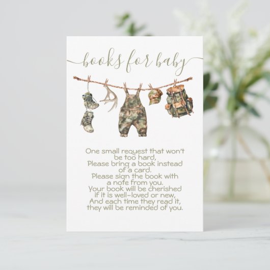 Jacht camouflage baby shower boeken voor baby kaart (Staand voorkant)