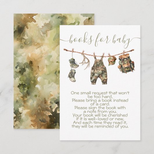 Jacht camouflage baby shower boeken voor baby kaart (Voorkant / Achterkant)