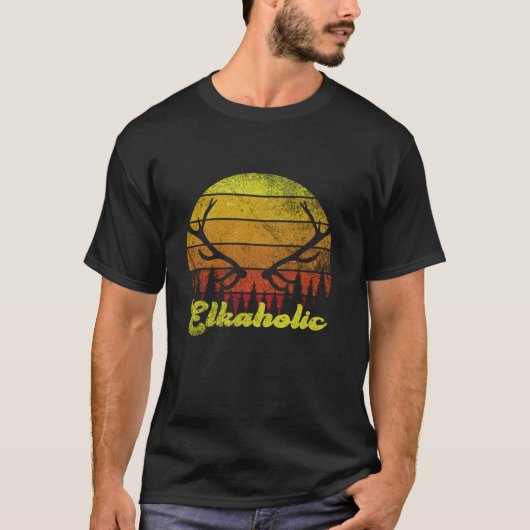 Jacht Elkaholic Jagers Retro Mannen Wilderness Hun T-shirt (Voorkant)