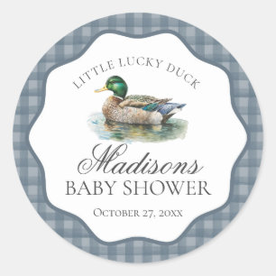 Jacht Gingham Eend Jongens Baby Shower Ronde Sticker