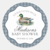 Jacht Gingham Eendenspel Baby Shower Stempel Ronde Sticker (Voorkant)