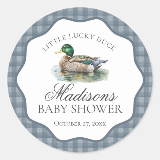 Jacht Gingham Eendenspel Baby Shower Stempel Ronde Sticker (Voorkant)