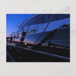 jacht in de jachthaven na zonsonderend briefkaart