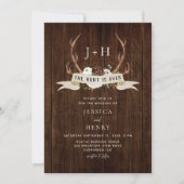 Jacht is Voorbij Gewei Rustieke Houten QR Code Tro Kaart (Voorkant)