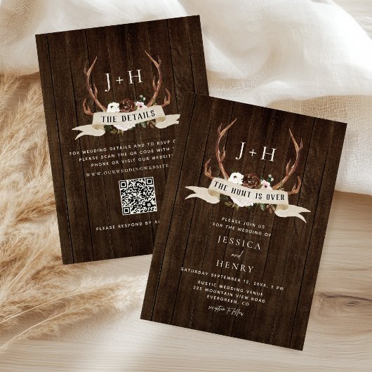 Jacht is Voorbij Gewei Rustieke Houten QR Code Tro Kaart