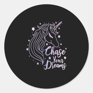 Jacht Je Dromen Eenhoorn Shirt Meisjes Roze Paars Ronde Sticker