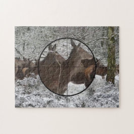 Jacht Koe Elk Vergrootglas Uitzicht Winter Bronsti Legpuzzel