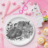 Jacht kwartels met jachthond papieren bordje (Feest)