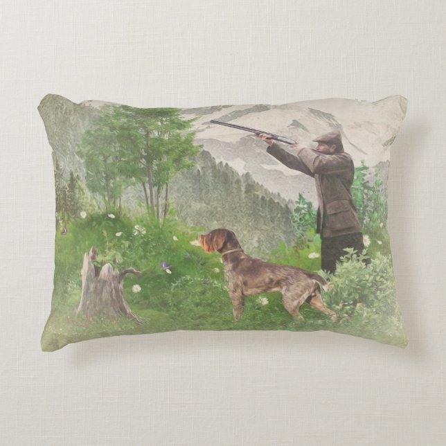 Jacht met de Duitse Wirehaire Pointer Tapestry P Accent Kussen (Voorkant)