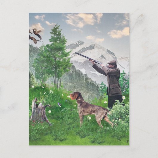 Jacht met de Duitse Wirehaire Pointer Tapestry P Briefkaart (Voorkant)