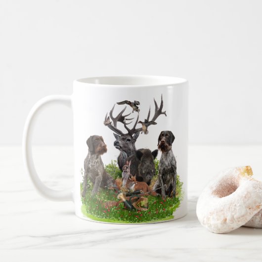 Jacht met de Duitse Wirehaire Pointer Tapestry P Koffiemok (Met donut)