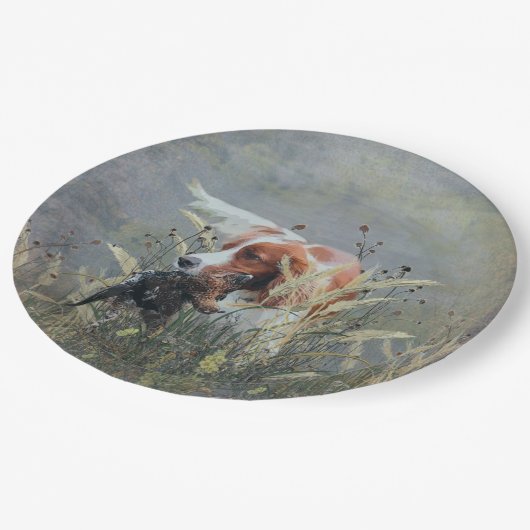 Jacht met Epagneul Breton Papieren Bordje (Gekanteld)