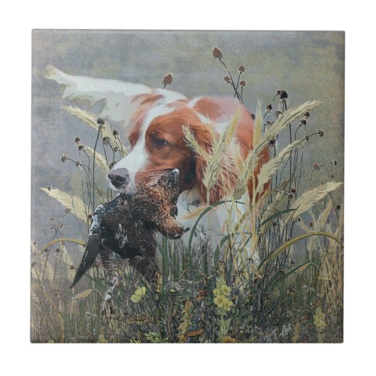 Jacht met Epagneul Breton Tegeltje (Voorkant)