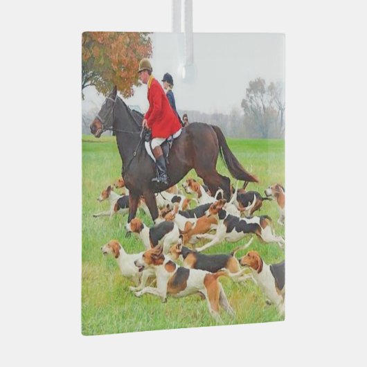 Jacht met honden glas ornament (Voorkant Rechts)