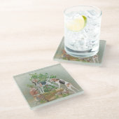 Jacht met honden glazen onderzetter (Schuin)