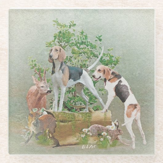 Jacht met honden glazen onderzetter (Voorkant)