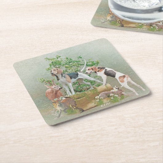 Jacht met honden kartonnen onderzetters (Schuin)