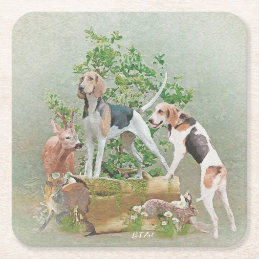 Jacht met honden kartonnen onderzetters (Voorkant)