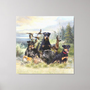Jacht met Jagdterriers , Kunst Canvas Afdruk