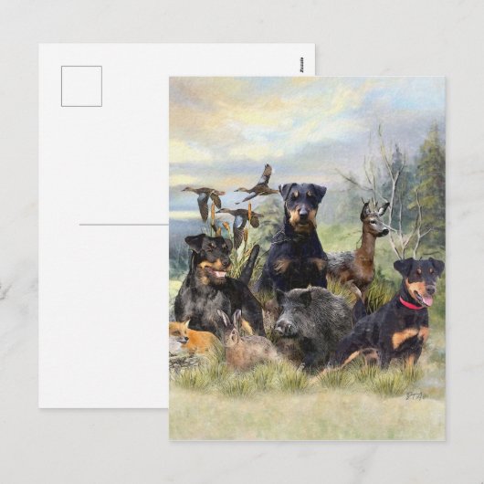 Jacht met Jagdterriers , Kunst Feestdagenkaart (Voorkant / Achterkant)