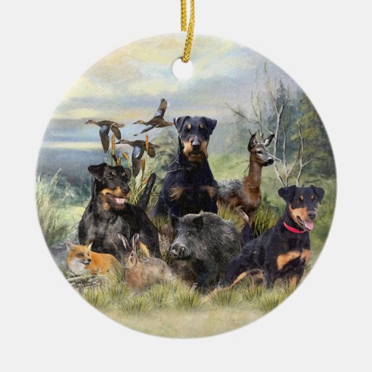 Jacht met Jagdterriers , Kunst Keramisch Ornament (Voorkant)