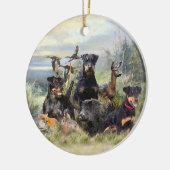 Jacht met Jagdterriers , Kunst Keramisch Ornament (Links)