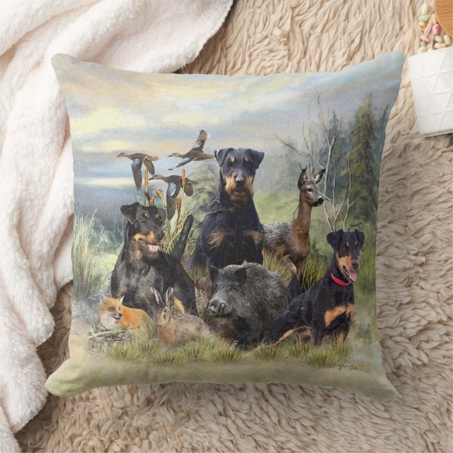 Jacht met Jagdterriers , Kunst Kussen (Deken)
