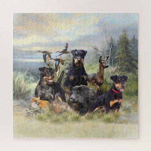Jacht met Jagdterriers , Kunst Legpuzzel (Verticaal)