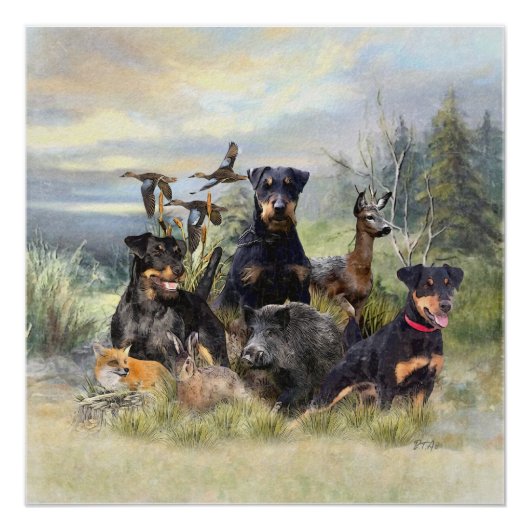 Jacht met Jagdterriers , Kunst Perfect Poster (Voorkant)