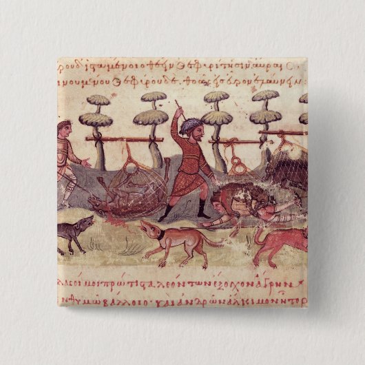 Jacht met netten vierkante button 5,1 cm (Voorkant)