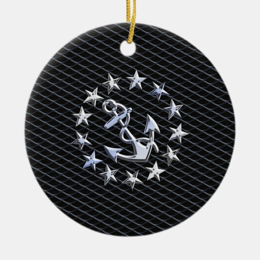 Jacht Naval Flag Anchor en Stars Keramisch Ornament (Voorkant)
