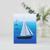 Jacht onder Zeil, kobaltblauw Briefkaart (Staand voorkant)