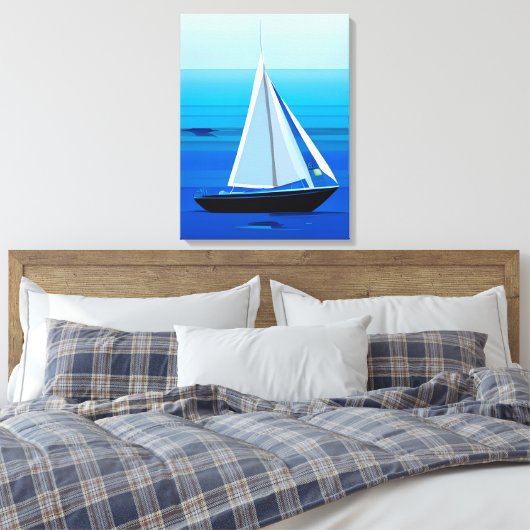 Jacht onder Zeil, kobaltblauw Canvas Afdruk (Insitu (Slaapkamer))