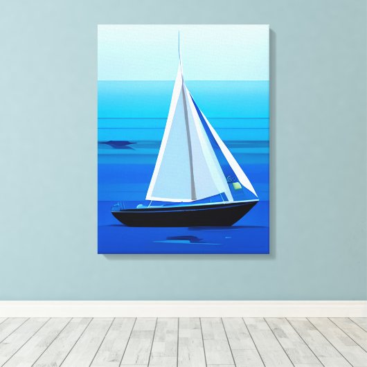 Jacht onder Zeil, kobaltblauw Canvas Afdruk (Insitu (Houten vloer))