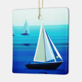Jacht onder Zeil, kobaltblauw Keramisch Ornament (Links)