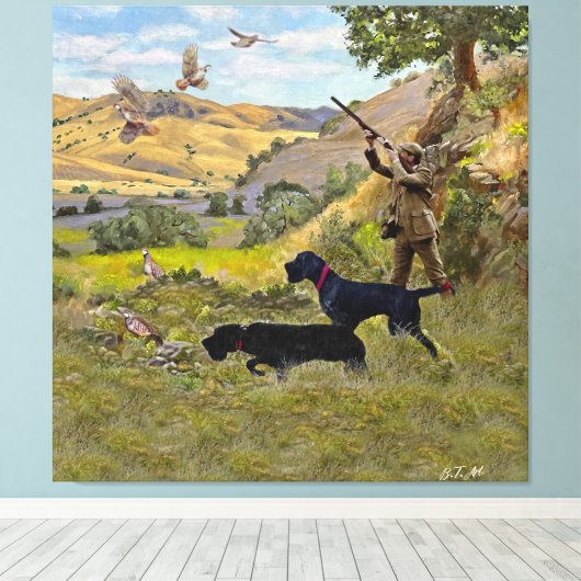 Jacht op Chukar patrijs Canvas Afdruk (Insitu (Houten vloer))