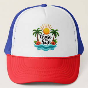 Jacht op de Zon Tropische Palmboom Hoed Trucker Pet