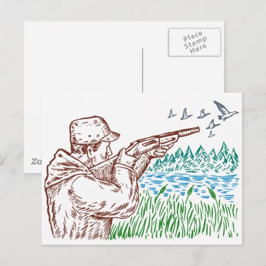 jacht op eenden en vogels gericht op geweergeweer briefkaart (Voorkant / Achterkant)