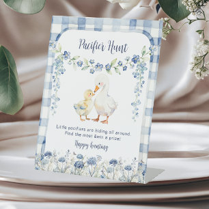 Jacht op fopspeen van Blauwe Gingham Dwaze Gans Reclamebord Met Voetstuk